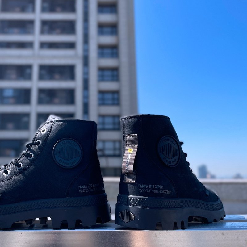 PALLADIUM PAMPA HI classic leather hot selling high top casual shoes 77963 - รองเท้าลำลองผู้หญิง - วัสดุอื่นๆ สีดำ