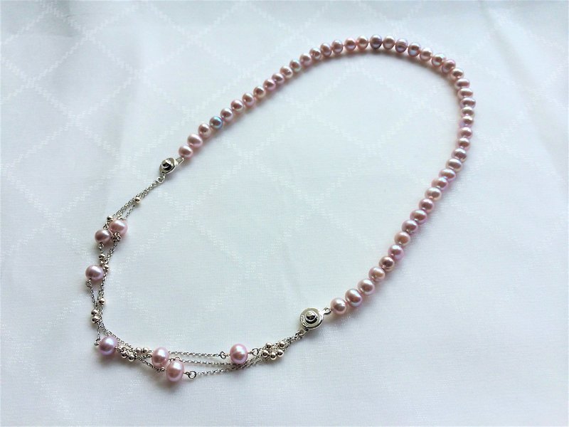 100% own design 925 sterling silver pink freshwater pearl necklace bracelet dual purpose - Necklaces - Pearl Pink