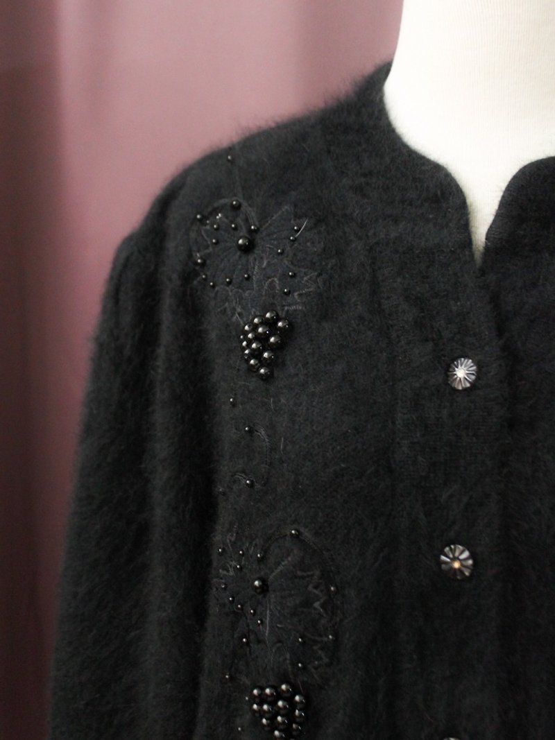 復古日本製森林系典雅立體葡萄黑色安哥拉羊毛古著針織毛衣外套 - 毛衣/針織衫 - 羊毛 黑色