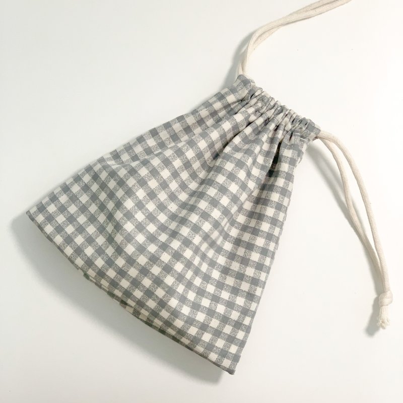 Gray Check Drawstring Pocket Sundries Storage Bag - กระเป๋าเครื่องสำอาง - ผ้าฝ้าย/ผ้าลินิน สีม่วง