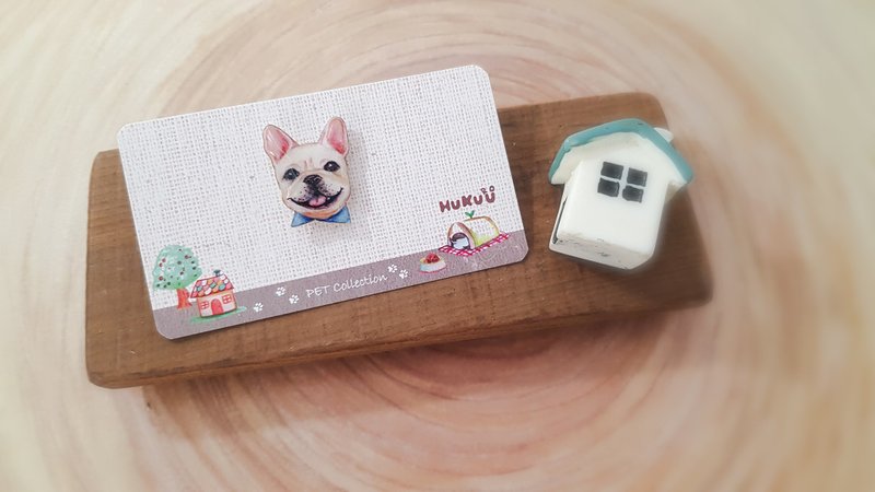 | 手繪寵物系列 | 法國鬥牛犬小徽章(法鬥-米白) - 胸針 - 其他材質 