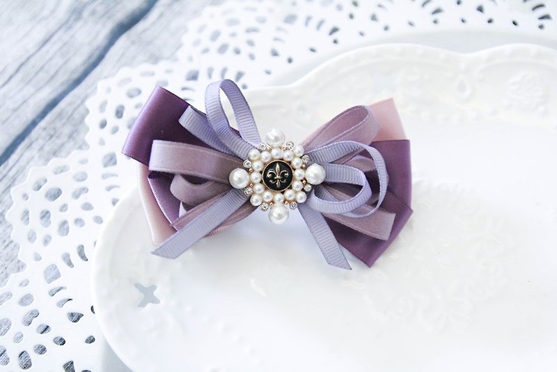 Beating purple line bow hair French clip - Hair Accessories - Cotton & Hemp Purple