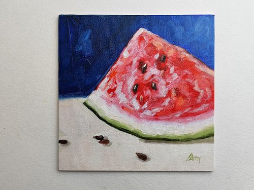油絵 ミニ絵画【スイカ】 油絵】円形ミニ絵画【スイカ】 | HIROSHI1990
