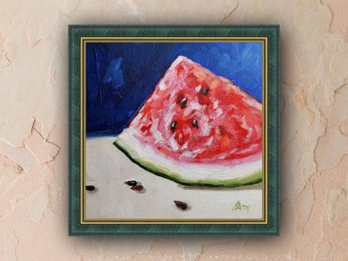 油絵 ミニ絵画【スイカ】 Amazon | スイカと水 数字油絵 数字キット塗り絵 手塗り DIY絵