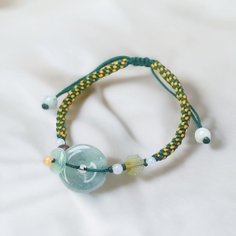 Ice green flower jade peace buckle braided bracelet | Natural Burmese jade A grade | Gift - สร้อยข้อมือ - หยก สีเขียว