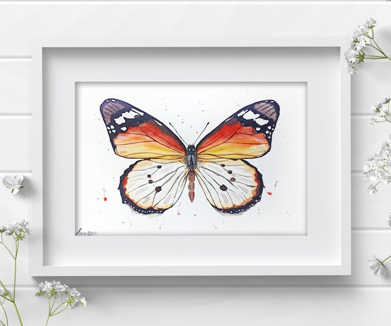 Watercolor original butterfly monarch room decor insect painting Anne Gorywine - ตกแต่งผนัง - กระดาษ หลากหลายสี