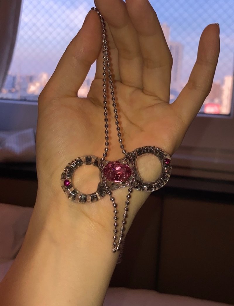 분홍색 공주 크리스탈 리본 ピンクのプリンセスクリスタルリボン Pink princess crystal ribbon - 項鍊 - 樹脂 粉紅色