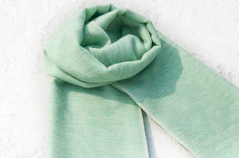 羊毛披巾/針織圍巾/針織披巾/蓋毯/純羊毛圍巾/羊毛披巾-薄荷綠茶 - 圍巾/披肩 - 羊毛 綠色