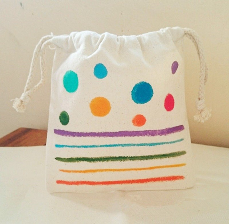 [Pure hand-painted] bundle pocket | canvas | dot stripe lattice - กระเป๋าเครื่องสำอาง - วัสดุอื่นๆ หลากหลายสี
