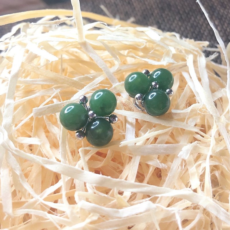 Pearl Round Jade Runyu Earrings Natural Jasper A Goods 925 Sterling Silver Mother's Day Birthday Gift - ต่างหู - หยก 