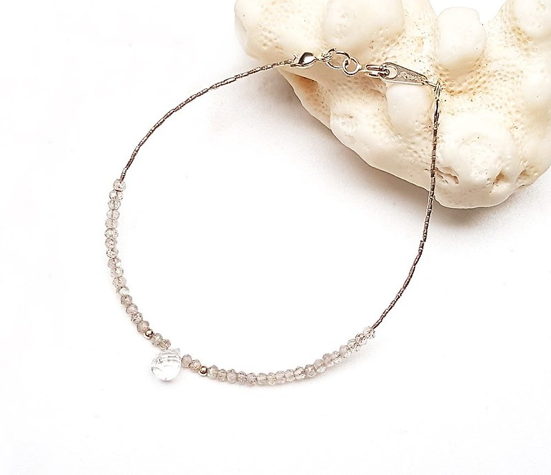 <Favorite Series-Pure> Labradorite x White Crystal 925 Sterling Silver Bracelet Customized Anniversary - Bracelets - Crystal White