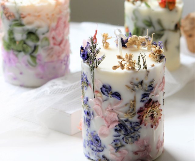 3 Pieces Dried Flowers Candle, Dried Flowers Candle, Sandal Wood Scented, Dried  Flowers Pillar Candle, Decorative Candles, Wedding Candle 