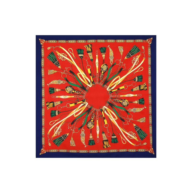 バックグリーンへ::古典スカーフが赤のヴィンテージスカーフにバックル（SC-28） - スカーフ - シルク・絹 