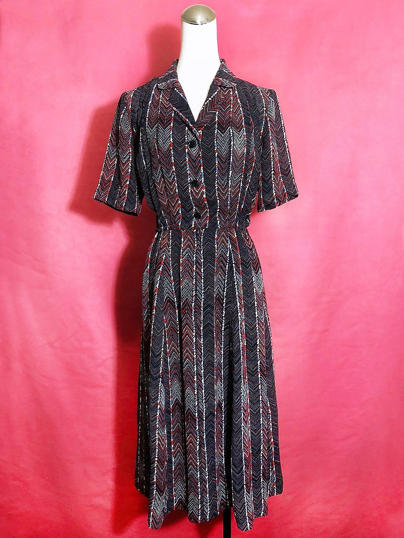 Geometric Totem Short Sleeve Vintage Dress / Foreign Return to VINTAGE - ชุดเดรส - เส้นใยสังเคราะห์ หลากหลายสี