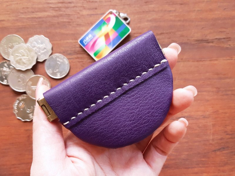 1/2 round coin purse well stitched leather material bag shrapnel mouth gold loose paper bag genuine leather DIY packaging - เครื่องหนัง - หนังแท้ สีม่วง