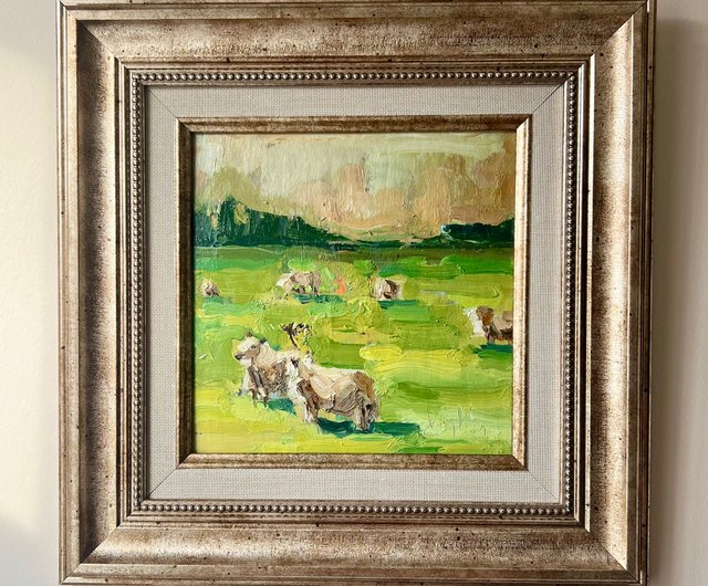 「故郷の羊」　手描き　油絵　風景画　原画　油彩画 The Girl and the Sheep/少女と羊 | 静天凪の絵と造形