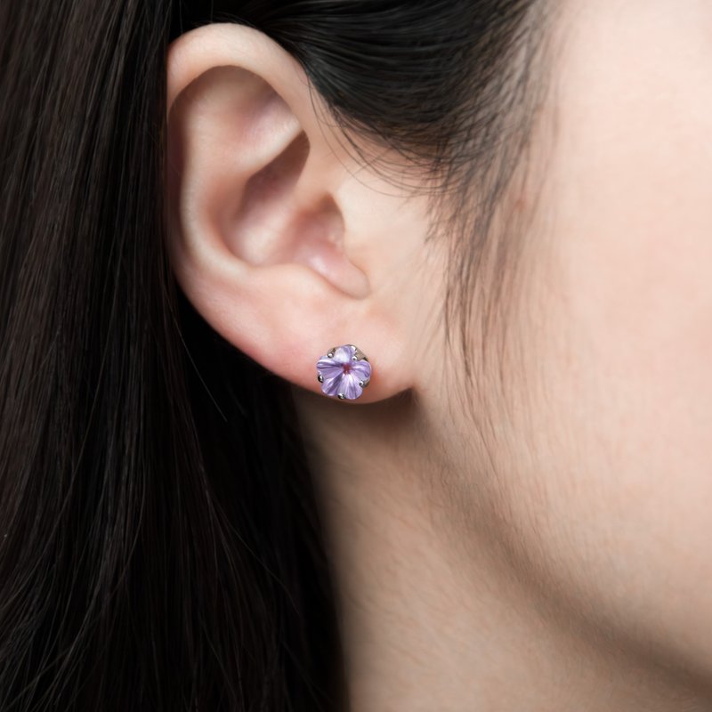 Amethyst Japan Exhibition Special Flower Cut Sterling Silver Earrings - Earrings & Clip-ons - Gemstone Purple