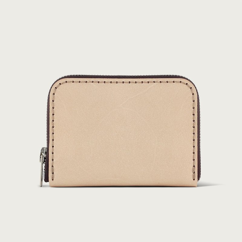 U-shaped zipper short clip / coin purse / wallet-original leather color - กระเป๋าสตางค์ - หนังแท้ สีส้ม