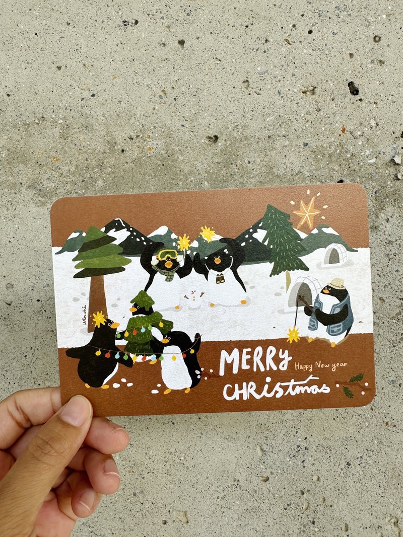 (2 pieces) Penguin’s Christmas Party-Christmas Postcard_Jianv/Christmas Card - Cards & Postcards - Paper Brown