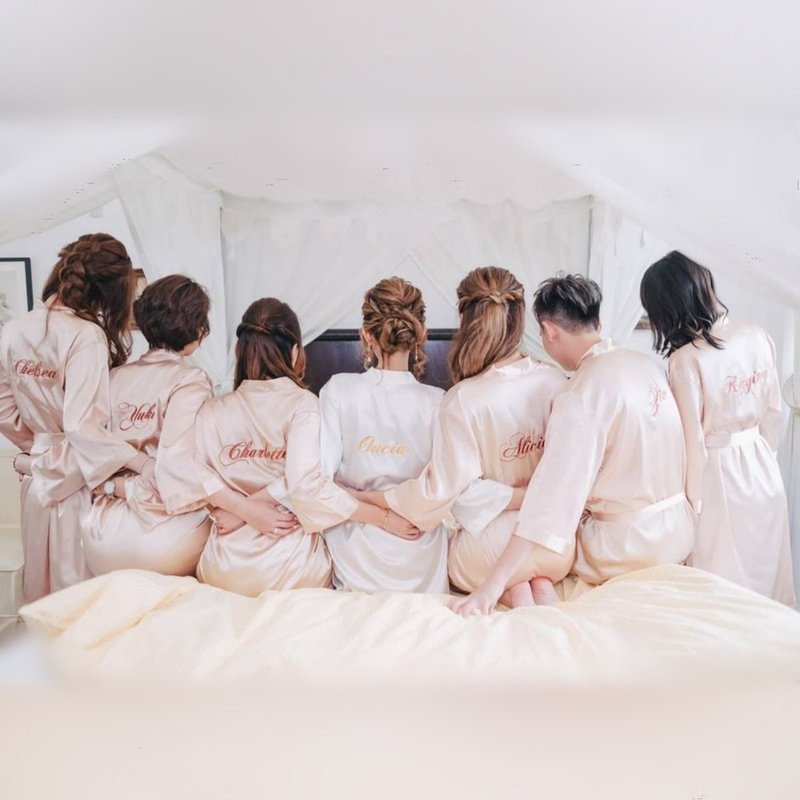 【客製化禮物】Bridal Shower 刺繡晨袍/睡袍/浴袍 + 睡裙 - 居家服/睡衣 - 絲．絹 多色