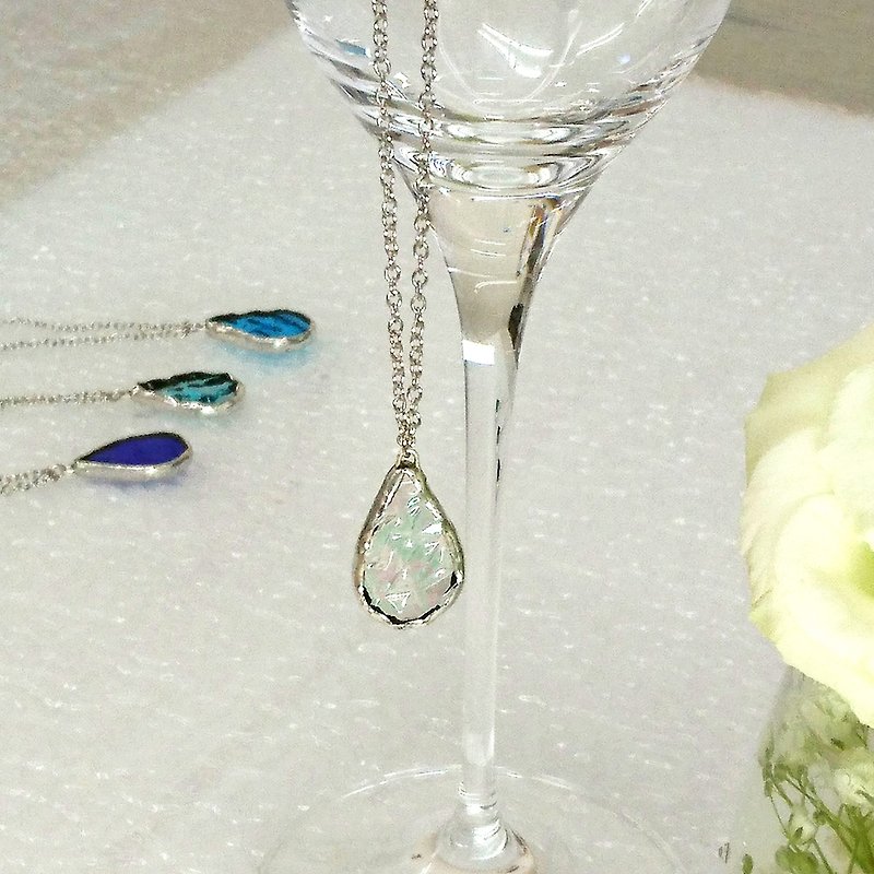 ステンドグラスのネックレス【ひとしずく】オーロラ・クリア - 項鍊 - 玻璃 透明