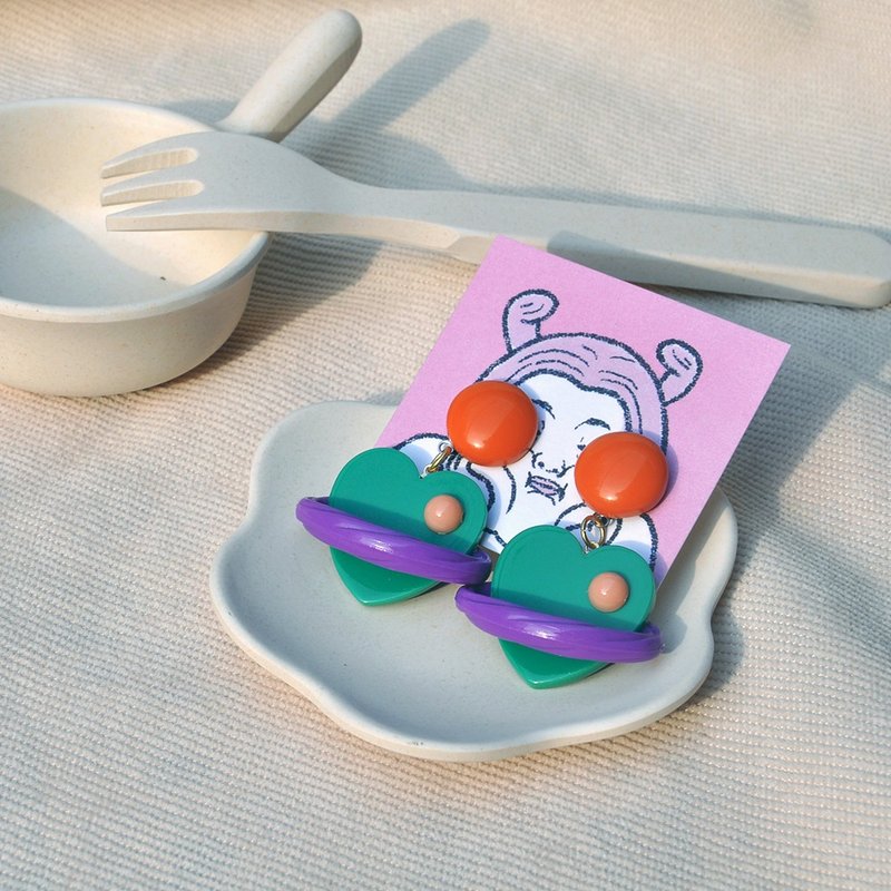 Green Love Planet Earrings/ Acrylic Earrings - ต่างหู - อะคริลิค 