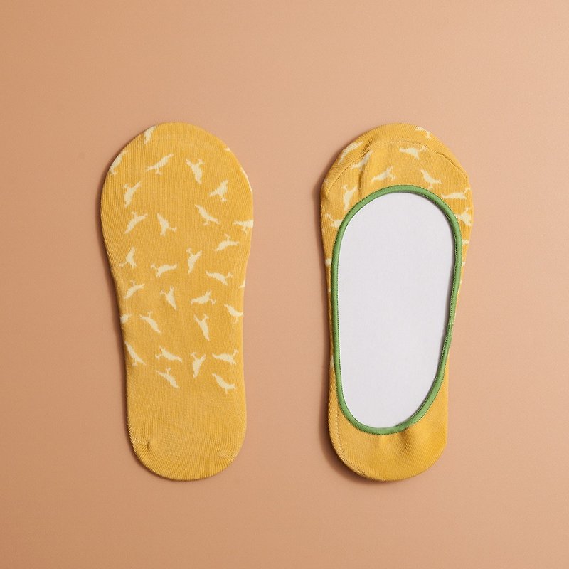 Flat Socks / Crested Myna No.4 / Yellow Mustard - ถุงเท้า - ผ้าฝ้าย/ผ้าลินิน สีเหลือง
