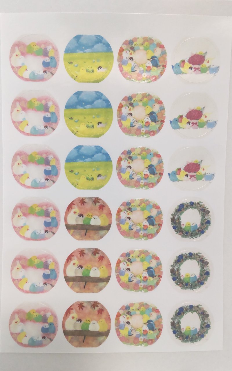 Round bird stickers, 2 sheets (24 stickers per sheet x 2) - Stickers - Paper Multicolor