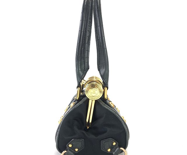 HANDMADE Leather Black Handbag vintage Kiss Lock 