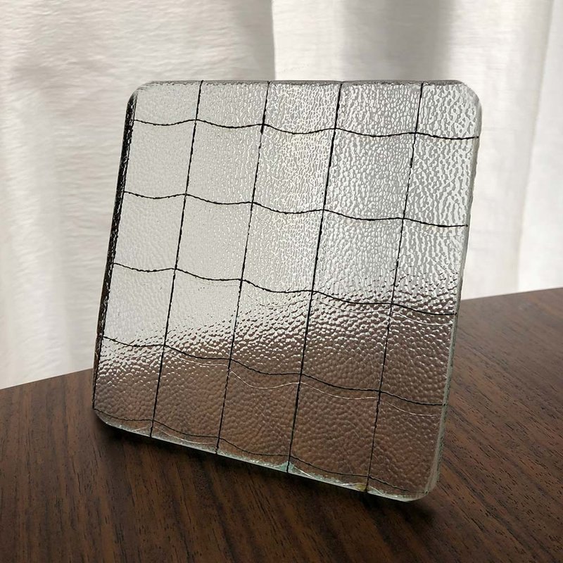 [Paperweight] 10cm square rounded corners/steel wire millet embossed glass - Other - Glass 