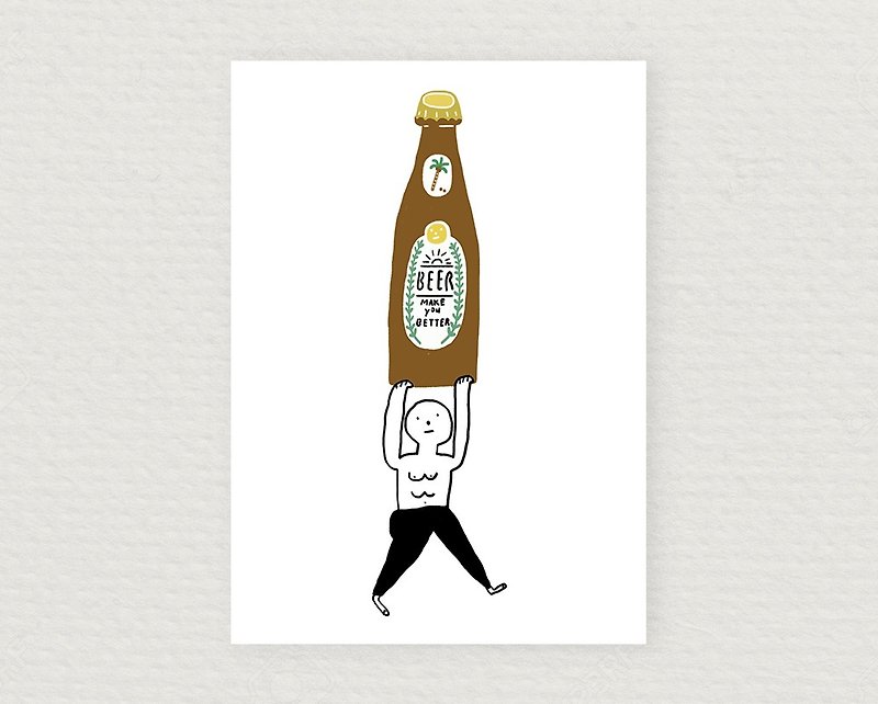 Postcard "A boy hold on the beer" - 心意卡/卡片 - 紙 白色