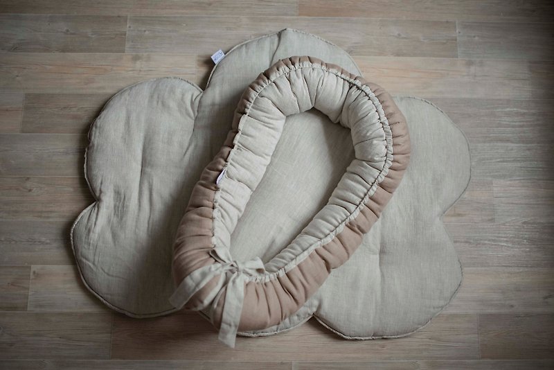 Baby nest Beige Linen (flax)  - baby sleeping bed - newborn - ผ้าปูที่นอน - ลินิน สีนำ้ตาล