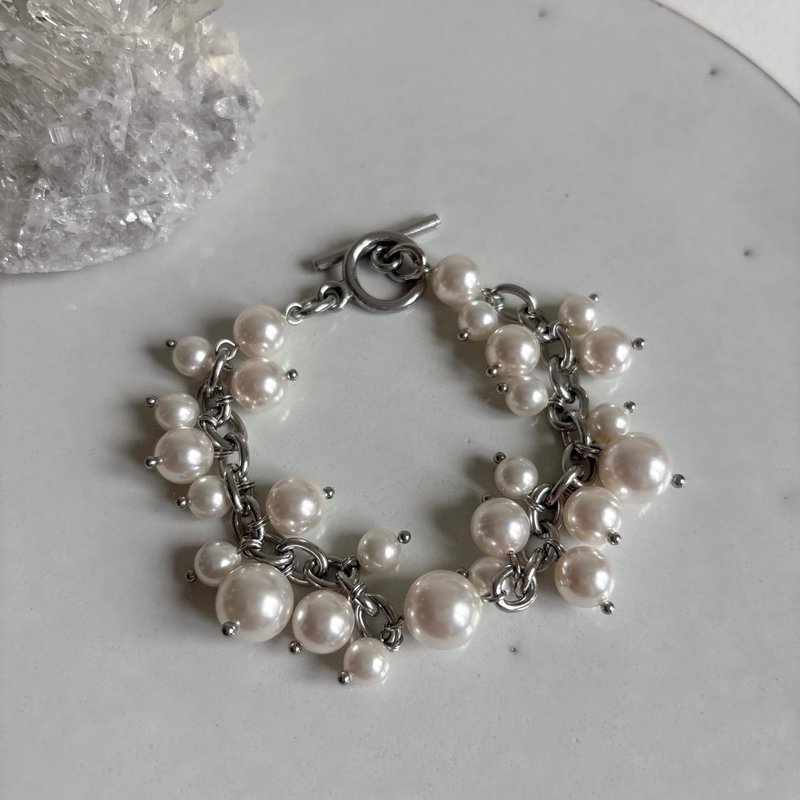 Fengfen Stainless Steel Pearl Bracelet Bracelet (White Pearl) - Bracelets - Stainless Steel Silver