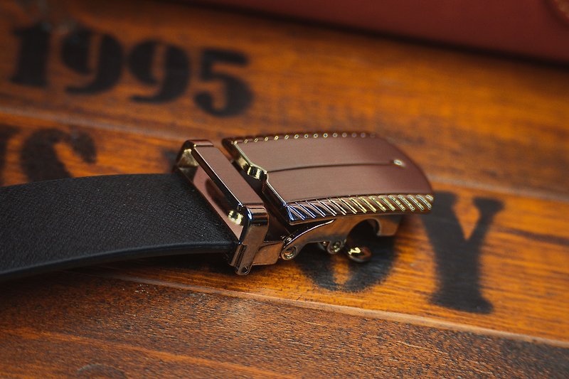 3.2cm wide double-sided genuine leather belt with automatic buckle - เข็มขัด - หนังแท้ 