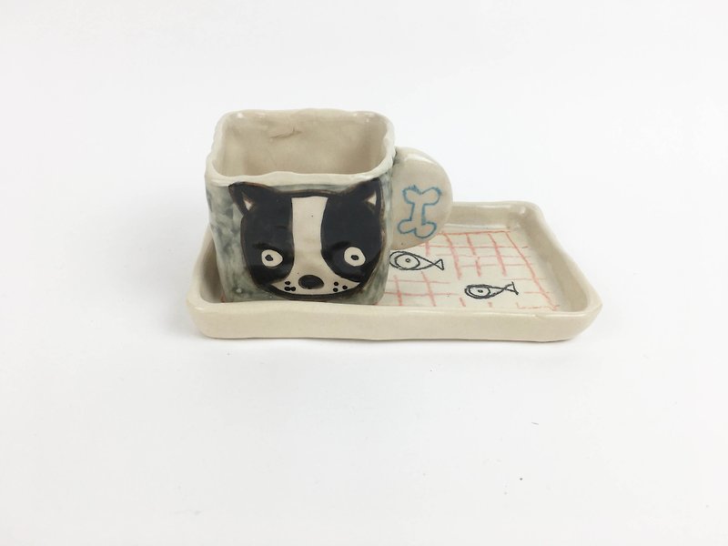 Nice Little Clay Manual Cup Set_狗狗方杯0135-06 - Mugs - Pottery Gray