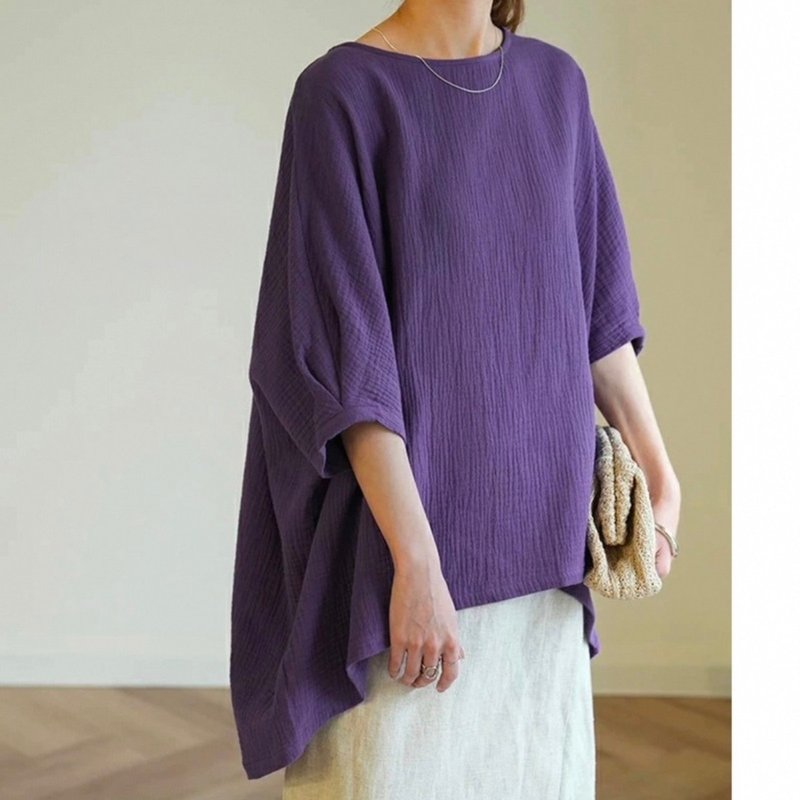 Double Salu cloth shirt, oversized drop shoulder handmade - 女襯衫 - 棉．麻 多色