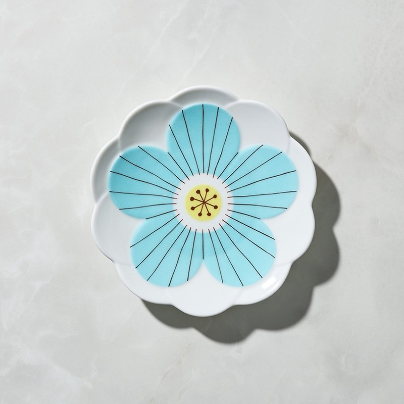 日本晴九谷燒 - 花見淺盤 - 藍 - 盤子/餐盤/盤架 - 瓷 白色
