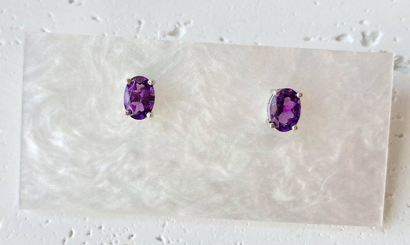紫水晶耳環925純銀耳環戒指裸石寶石輕珠寶半寶石 - 耳環/耳夾 - 寶石 紅色