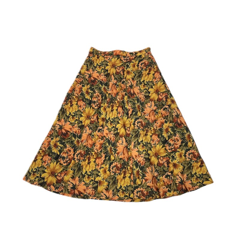 Japanese vintage daisy flower skirt - กระโปรง - เส้นใยสังเคราะห์ หลากหลายสี