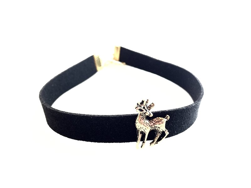 "Bronze Elk Necklace" - Necklaces - Genuine Leather Black