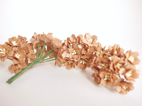 makemefrompaper Paper flower, Wedding, 50 pcs. small cherry blossom supplies, 2 cm. brown color.