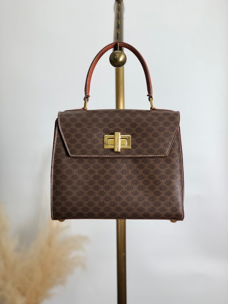 [Direct from Japan, branded used bag] CELINE Macadam handbag, Brown turnlock, PVC leather, vintage in5yfj - Handbags & Totes - Waterproof Material Brown