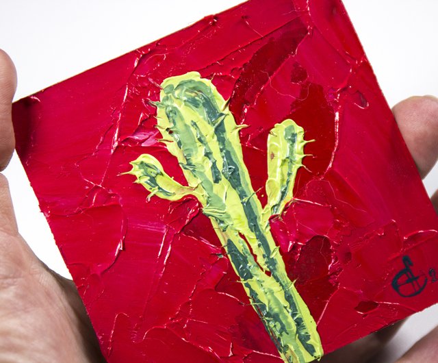 サボテン絵画花のオリジナルアートインパスト花のアートワーク