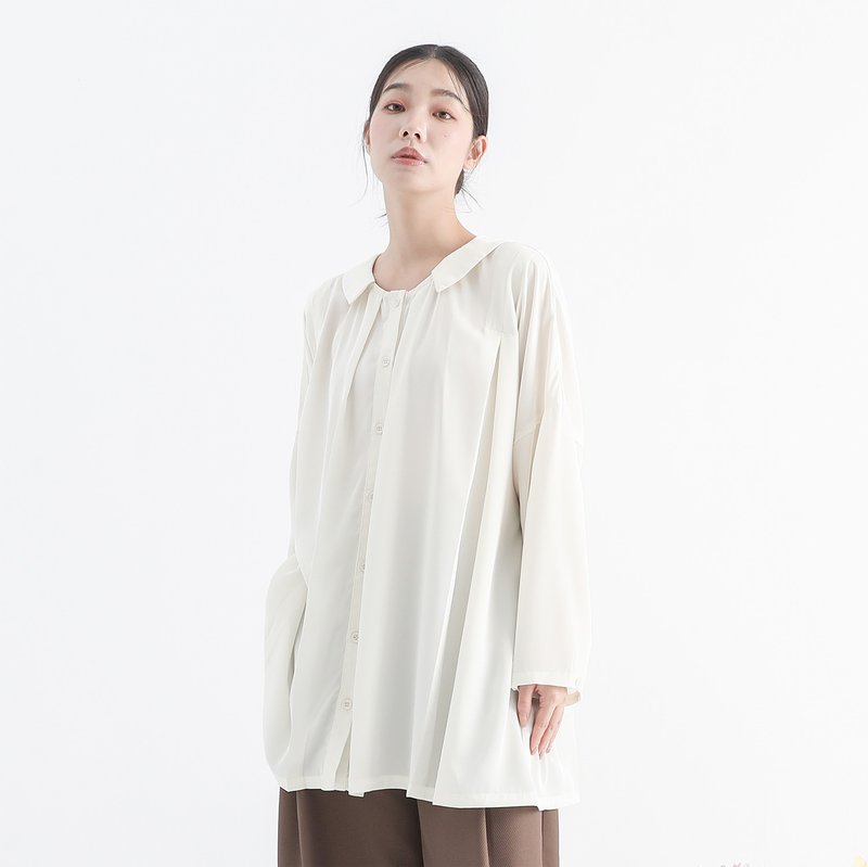 Chushih_first generation pleated shirt_24AF003_white - Women's Tops - Polyester White