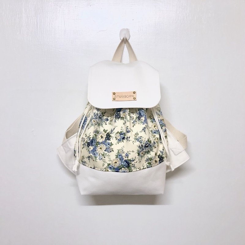 When the blue flower meets the white backpack/free printed name tag - Backpacks - Cotton & Hemp Blue