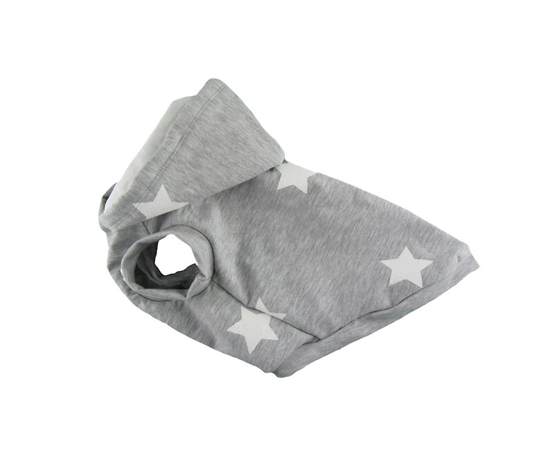 Star Printed Cotton French Terry Dog Top, Dog Hoodie, Dog Apparel - Clothing & Accessories - Other Materials Gray