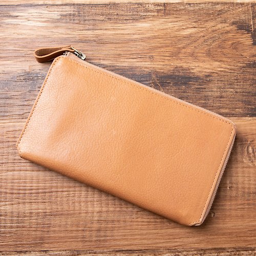 Leather Goods Shop Hallelujah 【客製刻字】軟牛皮長夾 TIDY2.0 日本設計 超輕薄 錢包 粉米色