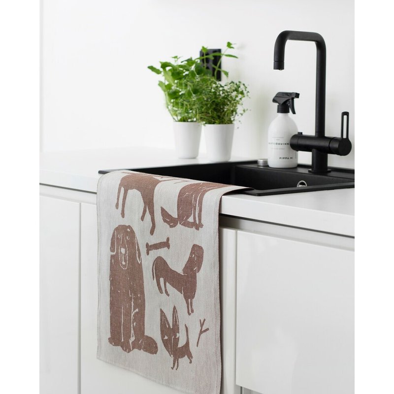 Matti Pikkujämsä合作款萬用巾 (狗狗集會 咖啡) - 枱布/餐墊 - 棉．麻 咖啡色