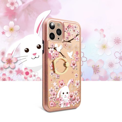 apbs 雅品仕 水晶彩鑽手機殼 iPhone 11 全系列水晶彩鑽全包鏡面指環扣雙料手機殼-櫻花兔
