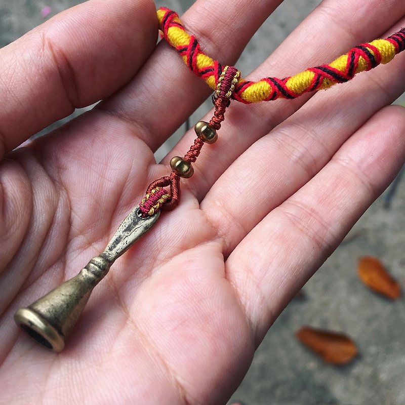 【Lost and find】 Tibetan blessing hand-woven ancient Bronze necklace - Necklaces - Gemstone Red